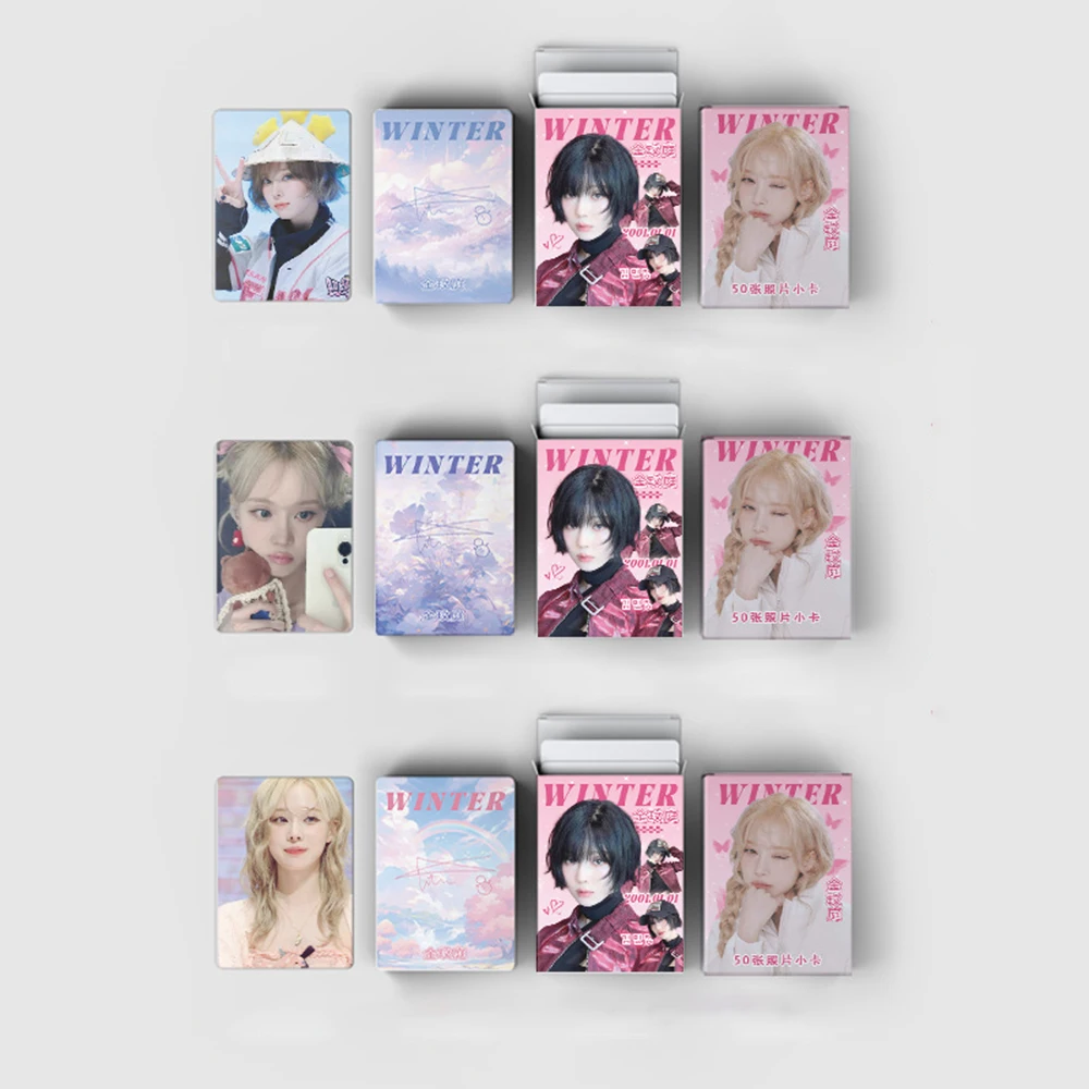 Kpop Winter Laser Boxed Card 50Pcs/Set High Quality HD Photo Double Sides Printing Korean Style LOMO Card Fans Collection Gift