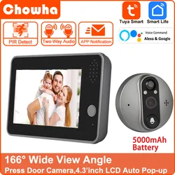 1080P Tuya Smart WiFi Campanello per porte Occhio Spioncino Telecamera Viewer Audio a 2 vie Sicurezza domestica 4.3 'FHD Visualizzatore digitale Alexa Campanello