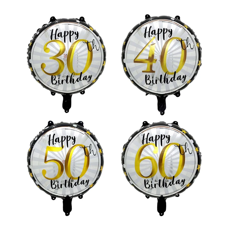 

30th 40th 50th 60th Black Gold Happy Birthday Aluminum Foil Balloon Adult Happy Birthday Anniversary Party Decor Supplies