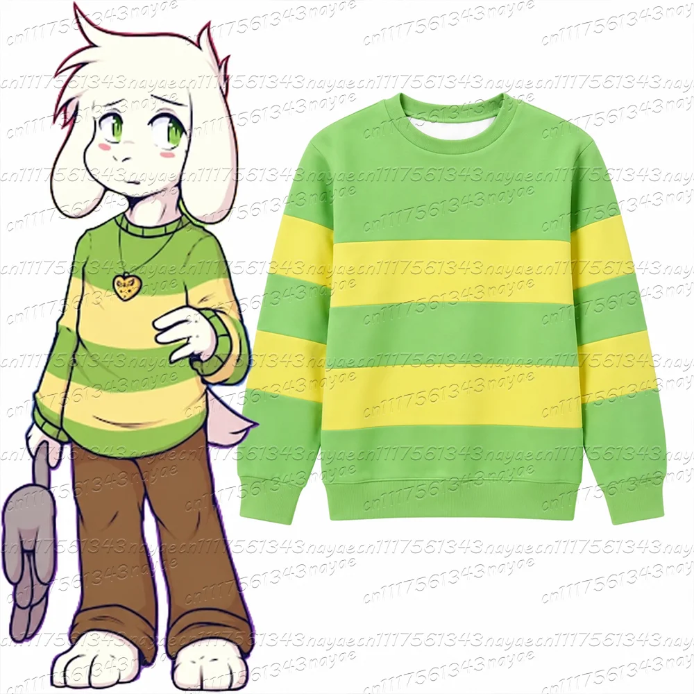 26 Deltarune Undertale Kris Cosplay Halloween Fashion O Collar Sweatshirt Men Women Kids Clothing Green Yellow Striped Pullovers