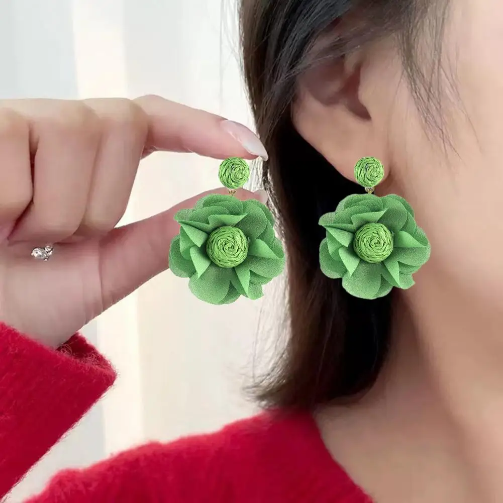 Dangle Earrings Floral Design Earrings Boho Fabric Flower Earrings Handmade Lightweight Floral Dangle Jewelry Trendy for Women