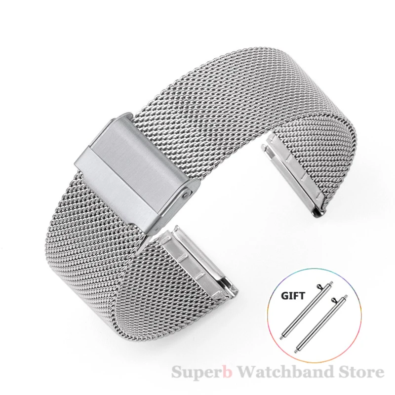 Milanaise-Armband, Universal-Armband, Schnellverschluss, 18 mm, 20 mm, 22 mm, 12 mm, 14 mm, 16 mm, 17 mm, 19 mm, 21 mm, 24 mm, 0,6 Mesh-Edelstahl