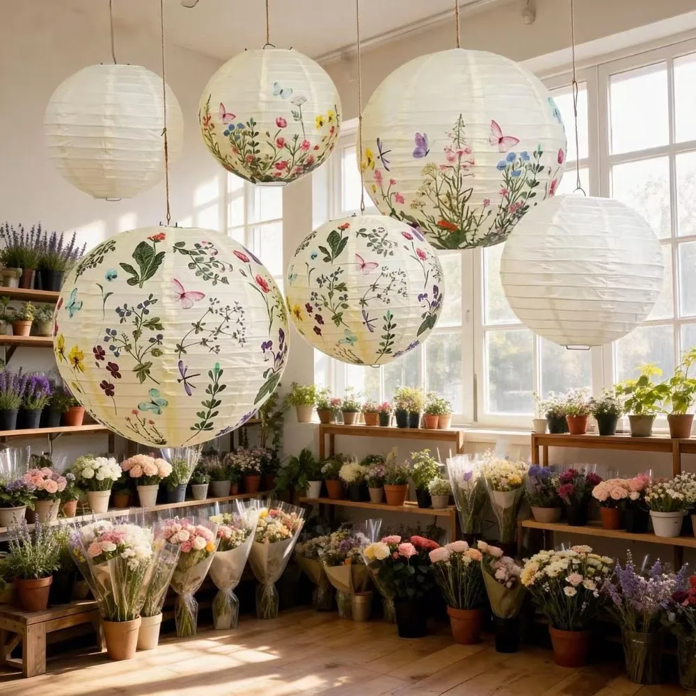 New Paper Printed Flower Paper Lantern 20/30cm DIY Craft Round Paper Lantern Hanging Paper Lantern For Home Decor