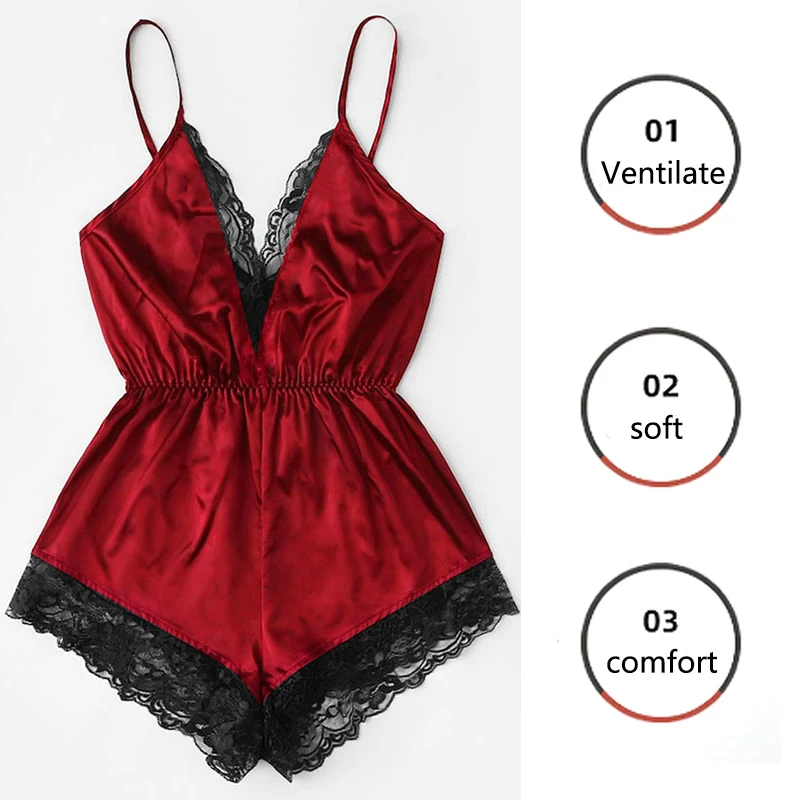 Erotic Lingerie Home Sexy Lace Red Halter Large Size 3xl Student Onesie Easy to Clean Ladies Solid Colour Halter Nightgown Birth