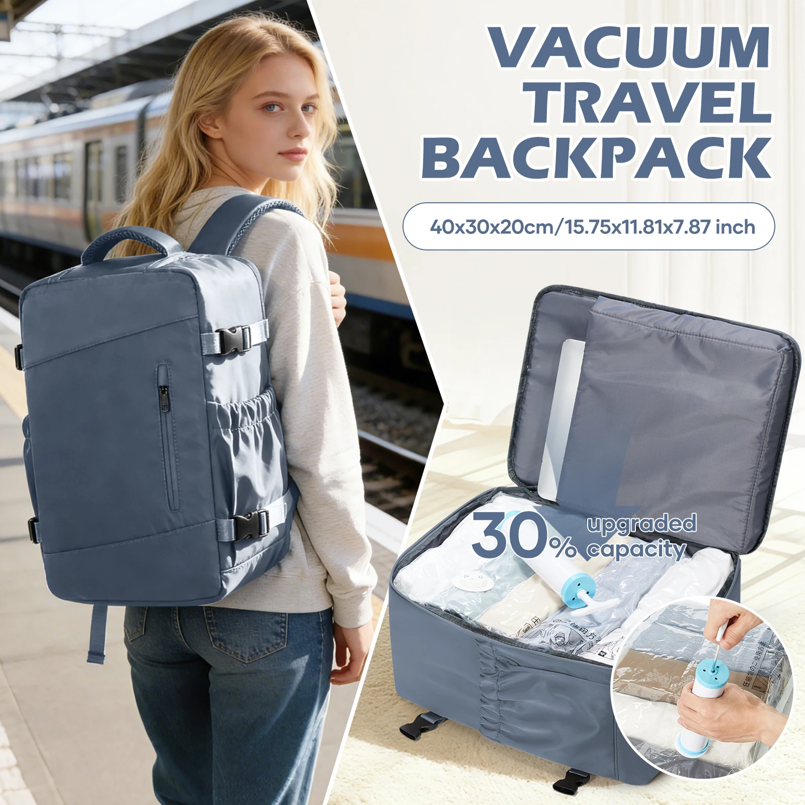 

Вакуумный рюкзак для хранения вещей, ручная кладь Ryanair 40x30x20, дорожный рюкзак для женщин и мужчин, для коротких поездок, сумка для ручной клади WizAir