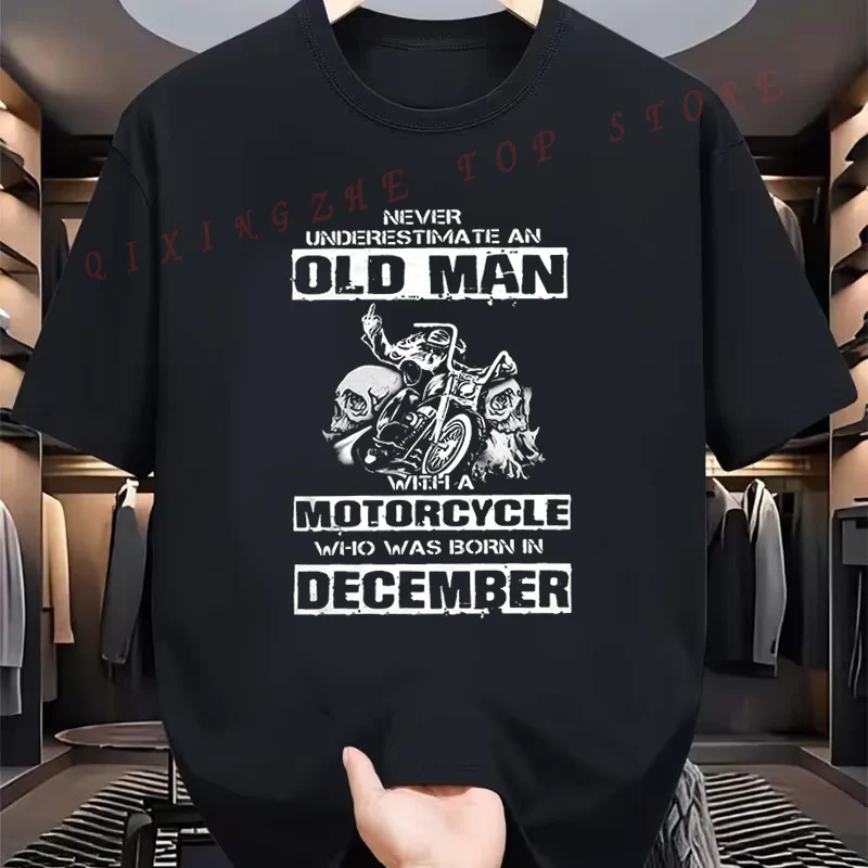 Never Underestimate An Old Man With A Motorcycle Who Was Born In December Shirt Funny Present For Men's Short Sleeve TShirts