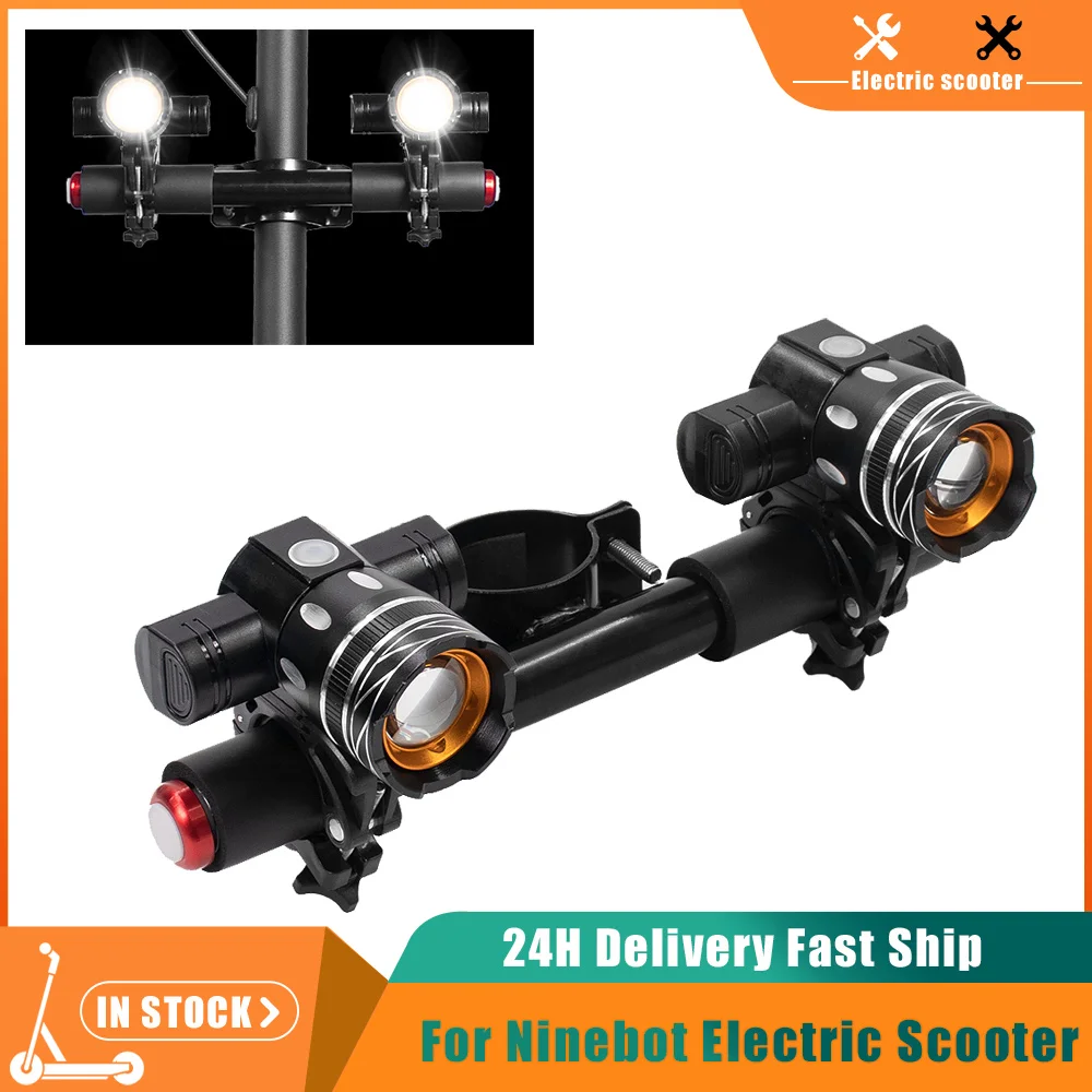 Electric Scooter LED Headlight Modified Accessories for Ninebot ES1 ES2 ES3 ES4 Mount Holder Stand USB Rechargeable Flashlight