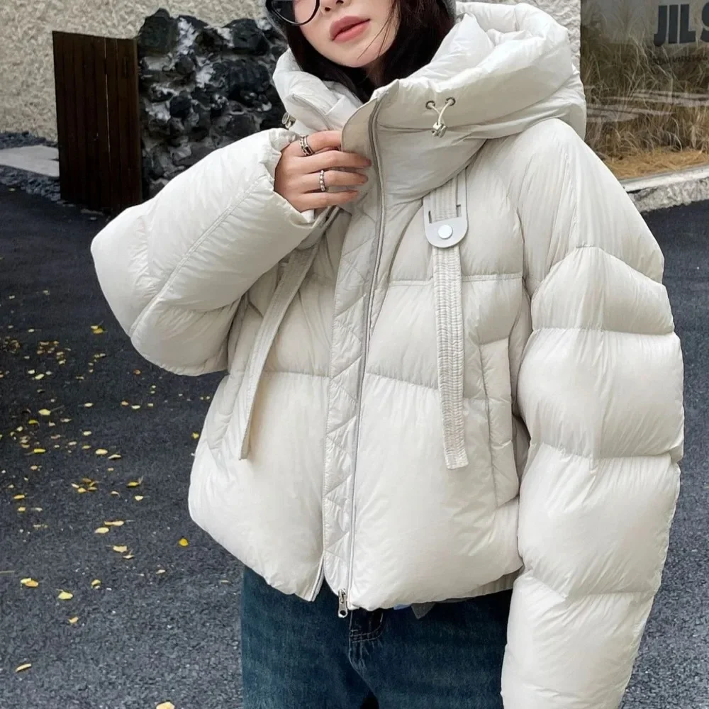 

Warm White Duck Down Coat Hooded Short Windproof Fluffy Parke Puffer Jacket Women 2025 Autumn Winter Thickened Clothes Female