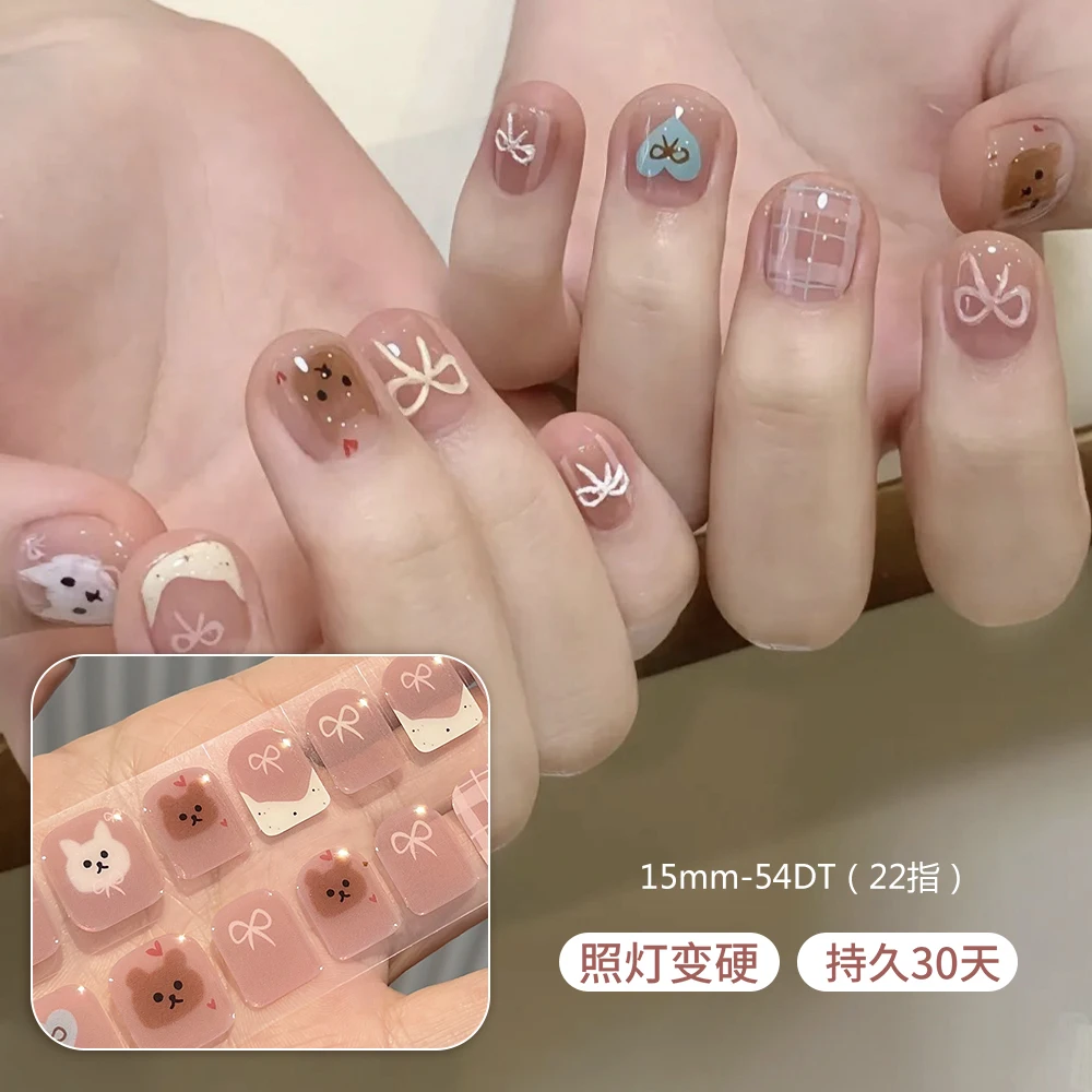 22Tips Short UV Semi-Cured Gel Nail Wraps Stickers Strips French Long Lasting Full Cover LED Gel Semi Cured Nail Sliders