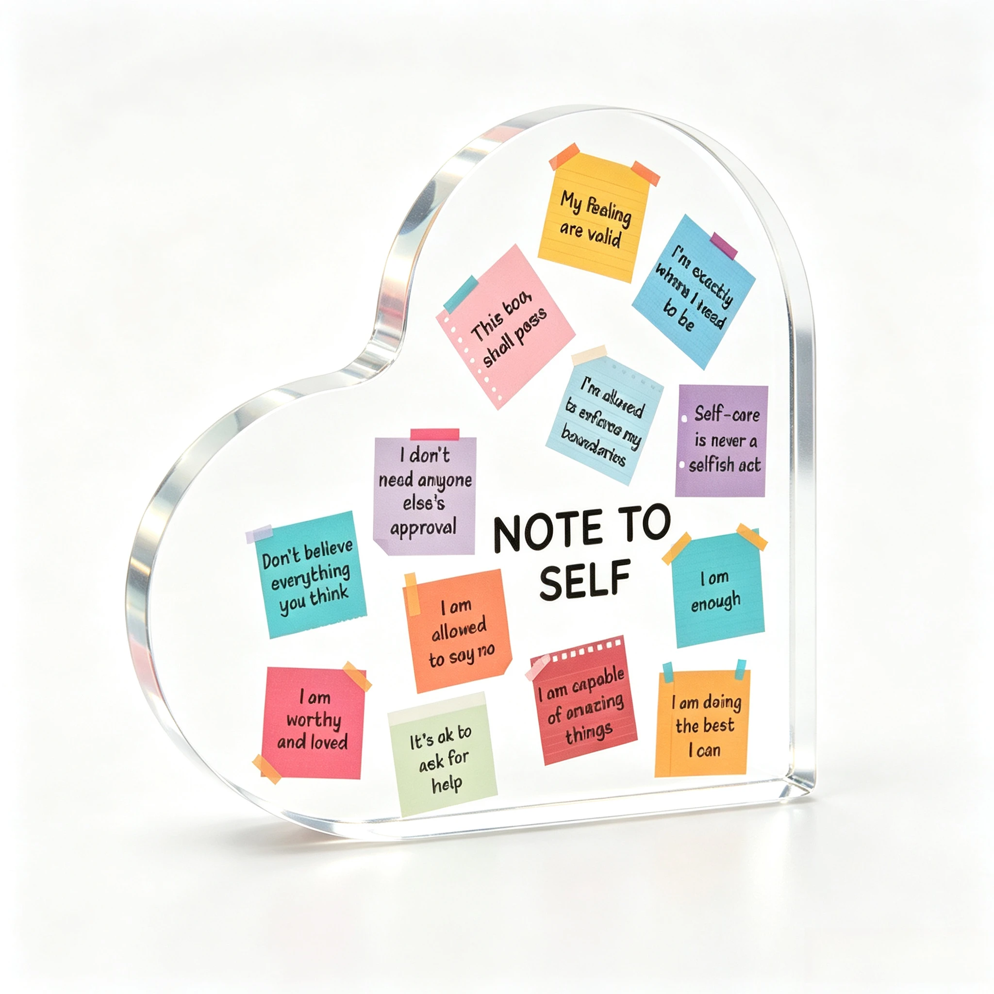 Note To Self Positive Affirmation Heart Acrylic Plaque, Colorful Sticky Note Mental Health Self‑Care Desk Keepsake Gift