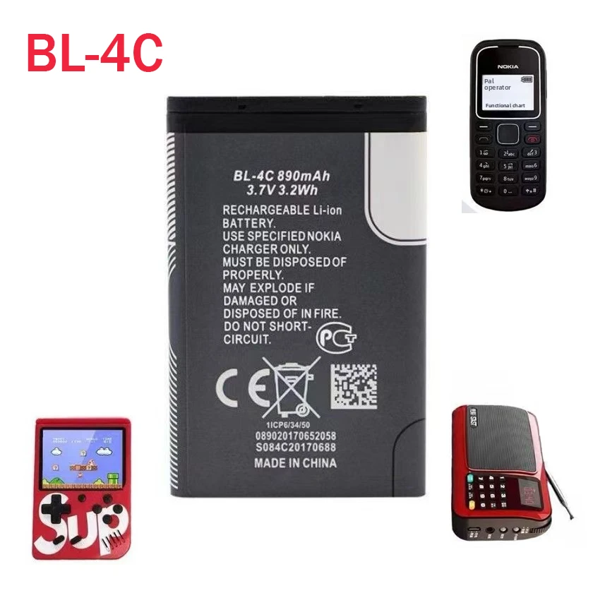 BL-4C Battery Bl4c 890mAh Lithium-ion Mobile Phones Power Bank Battery for Nokia 6100 6125 6136 6170 6300 6301 7705 72