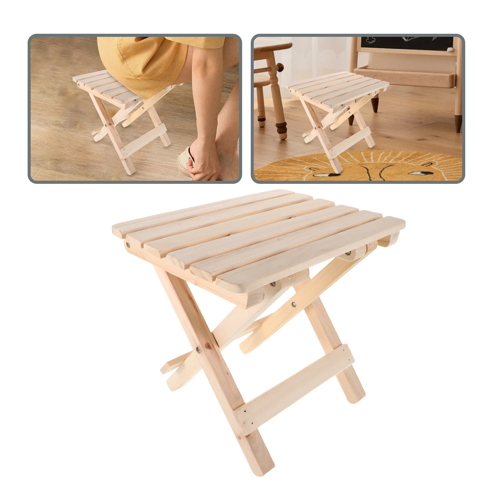 

Solid Wood Folding Stool Portable Lightweight Step Bench for Bathroom Kitchen Camping Hiking Outdoor Picnic Travel Compact