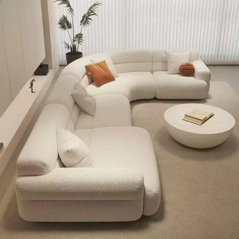 Curved living room fabric sofa French cream wind sofa large flat modern simple L shape