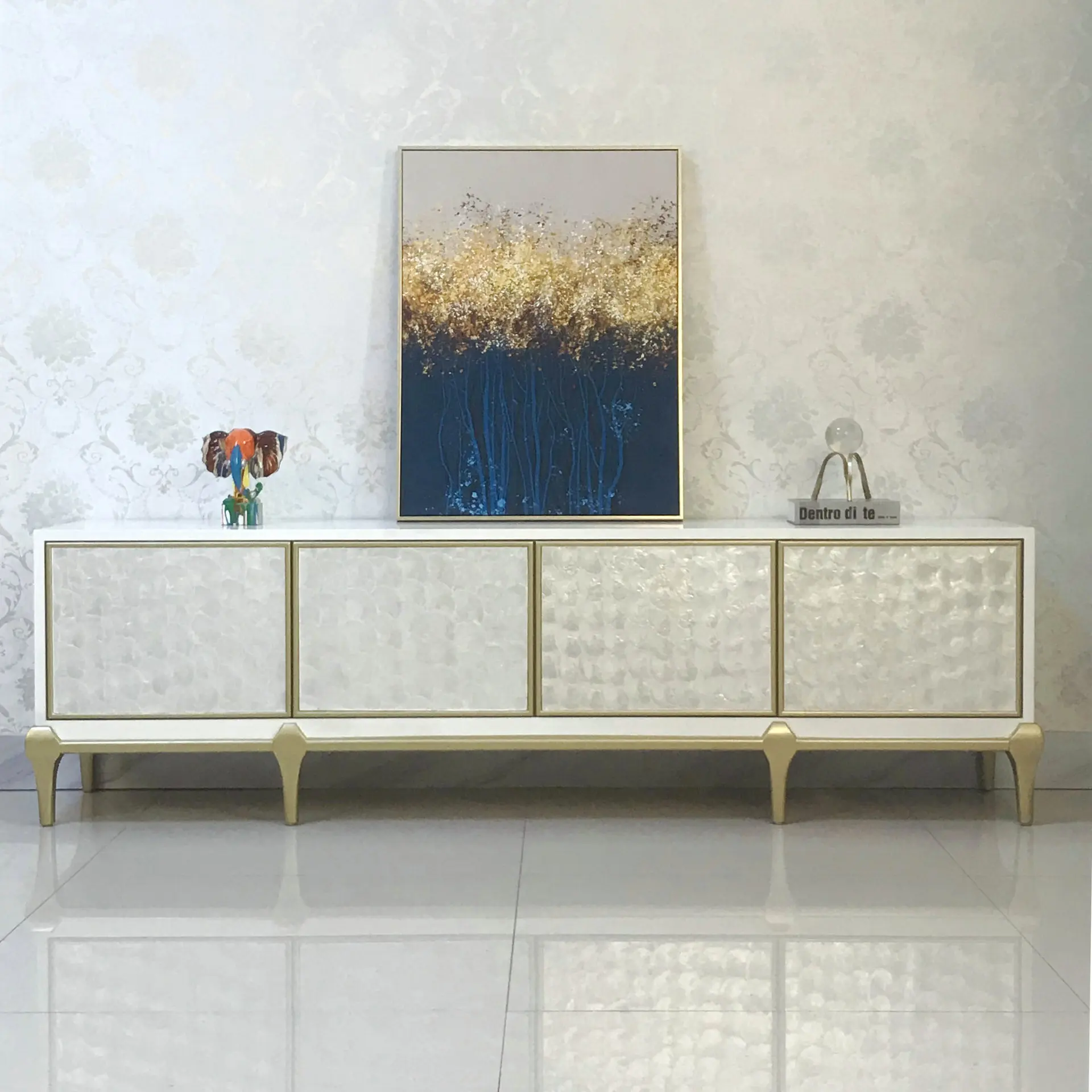 American light luxury solid wood shell TV cabinet coffee table combination living room audio-visual cabinet locker background wa