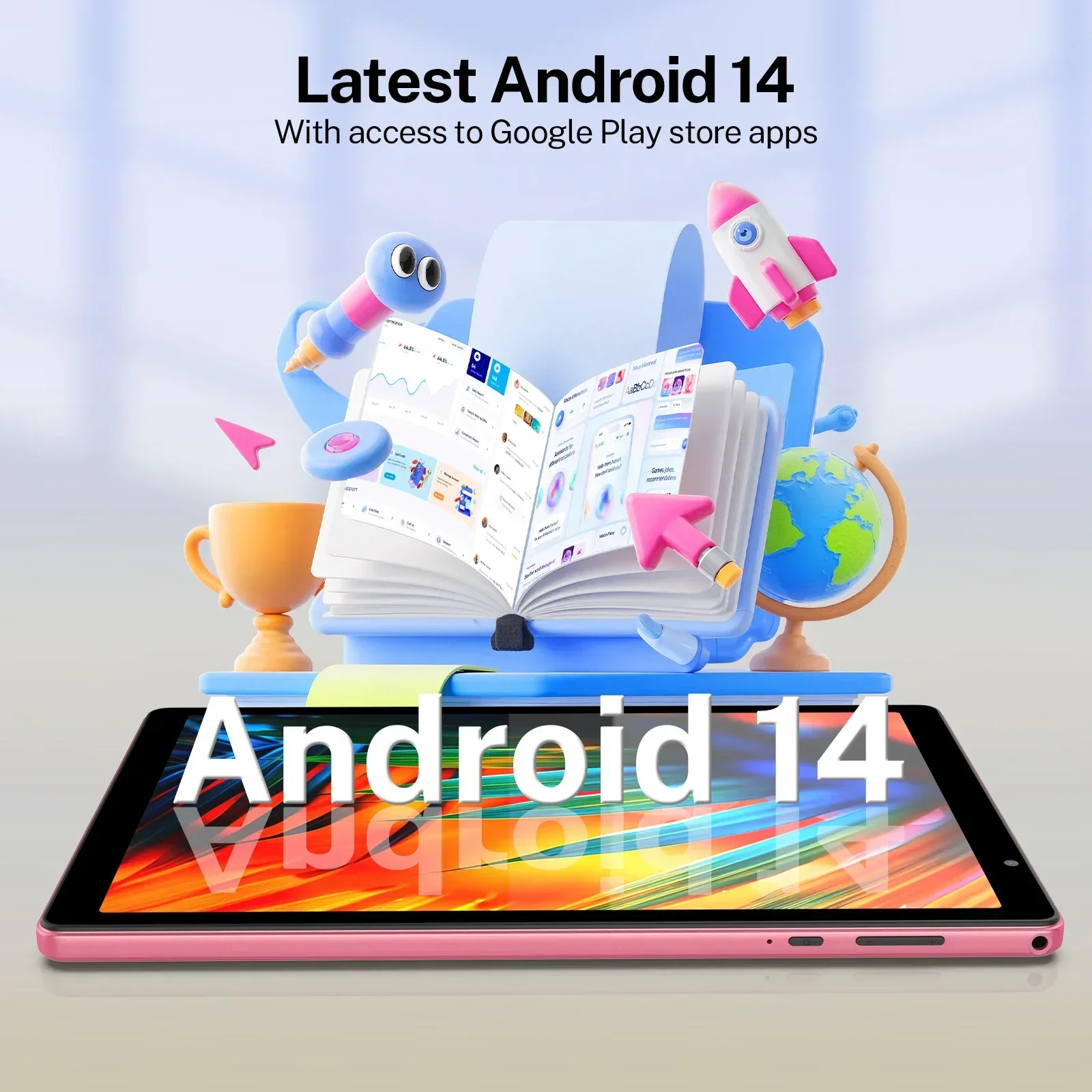 최신 안드로이드 14 태블릿, 10인치 태블릿, 쿼드코어 프로세서, 5G 와이파이, 4GB ROM + 32GB RAM, 1280*800 해상도, 8000mAh 배터리