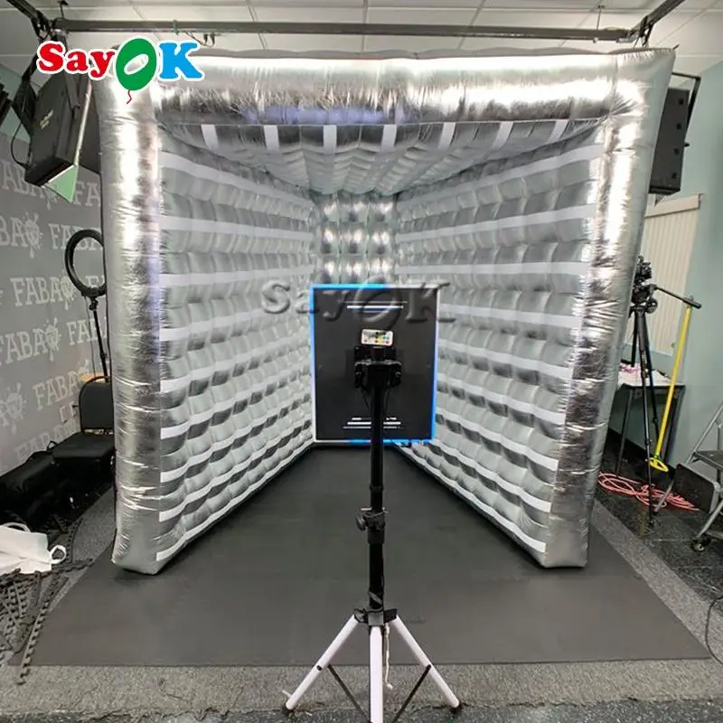 SAYOK Inflatable V Shape Photo Booth Tent LED Inflatable Photo Booth Backdrop with Air Blower for Party Wedding Event Decor