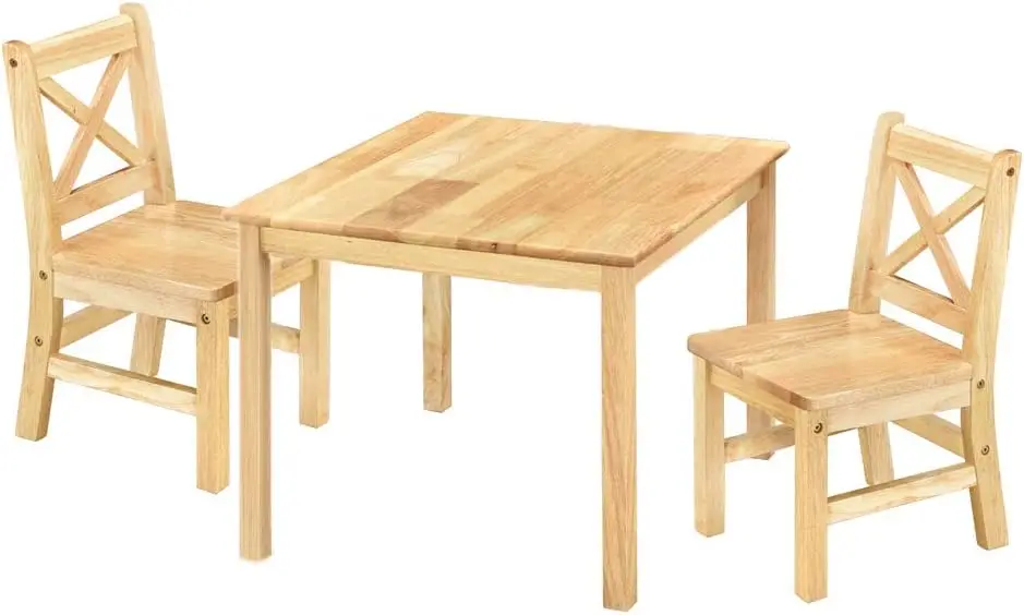 

Solid Hard Wood Kids Table and Chair Set (2 Chairs Included), Natural, 3 Piece Set