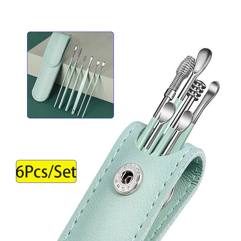 

6 шт., наборы для чистки ушей, палочки для удаления ушной серы, щипцы для чистки ушей, ложка для чистки ушей, аксессуары для красоты, наборы инструментов