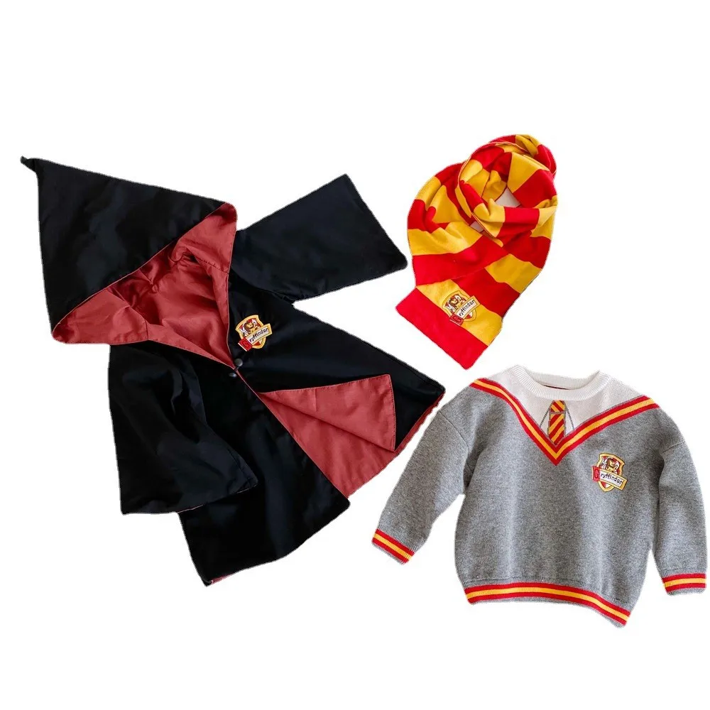 Wizard School Costume Baby Kids Teen Magical Robe College Styles Cloak Witch Hooded Cape with Scarf and Sweater Outfit