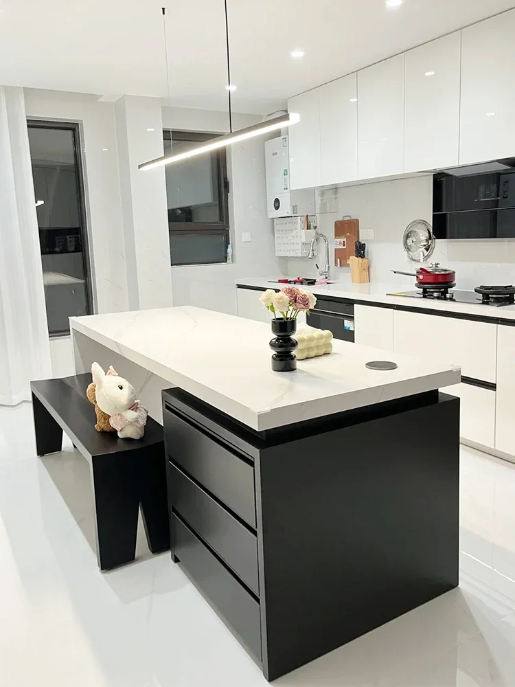 

Island dining table integrated household small apartment kitchen modern minimalist plus falling table premium rock slab