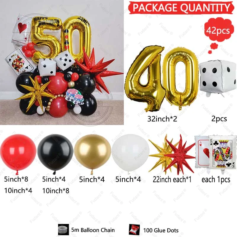 41 Stuks Poker Harten Q Folie Ballonnen Dobbelstenen Folie Ballon Casino Thema Party Volwassen Verjaardag Decor Las Vegas Party Poker thema Party