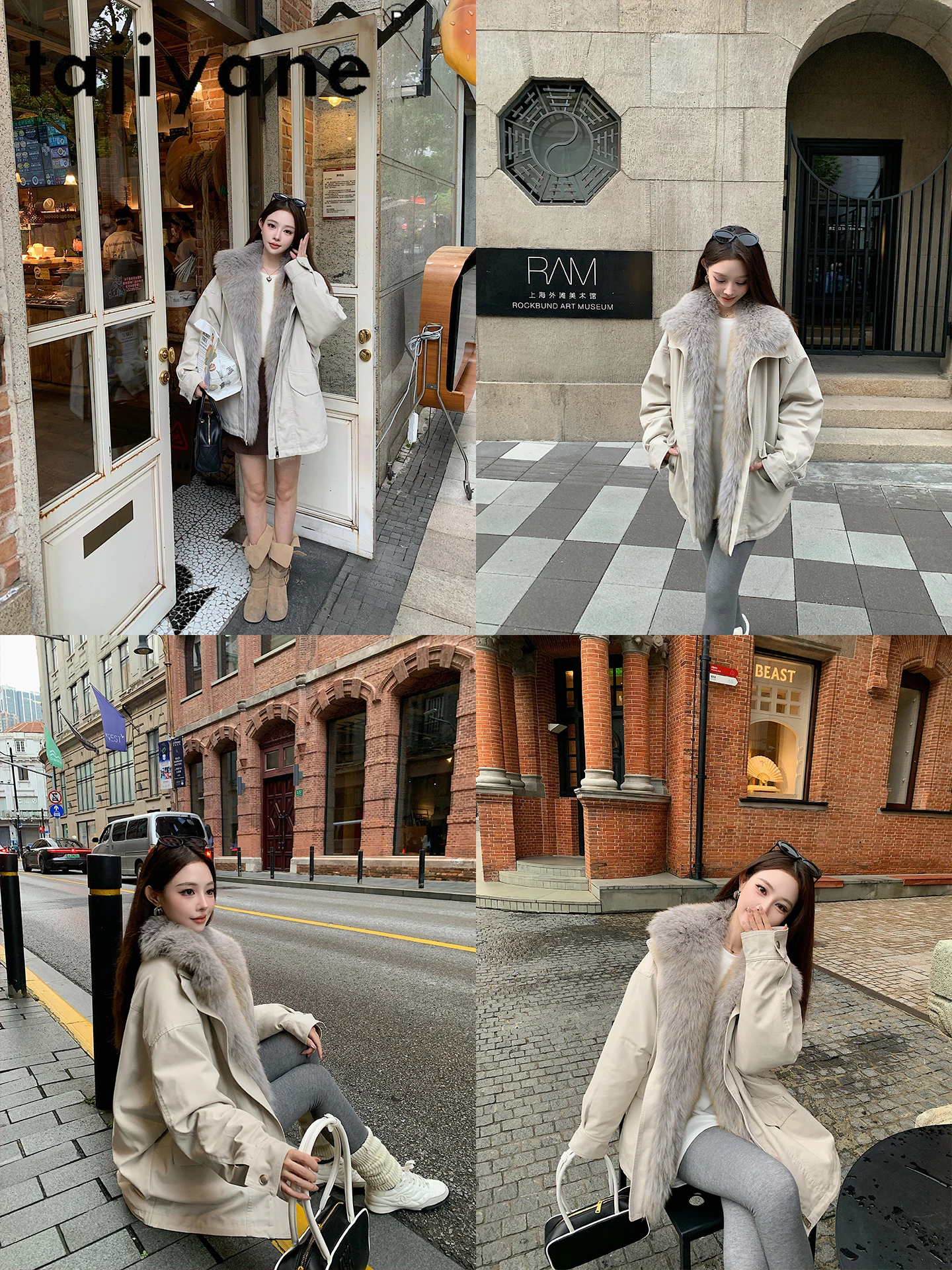 타지야네 90% 화이트 구스 다운 코트 여성 탈부착 가능한 리얼 폭스 퍼 칼라 재킷 여성 파카 겨울 여성 의류 2025