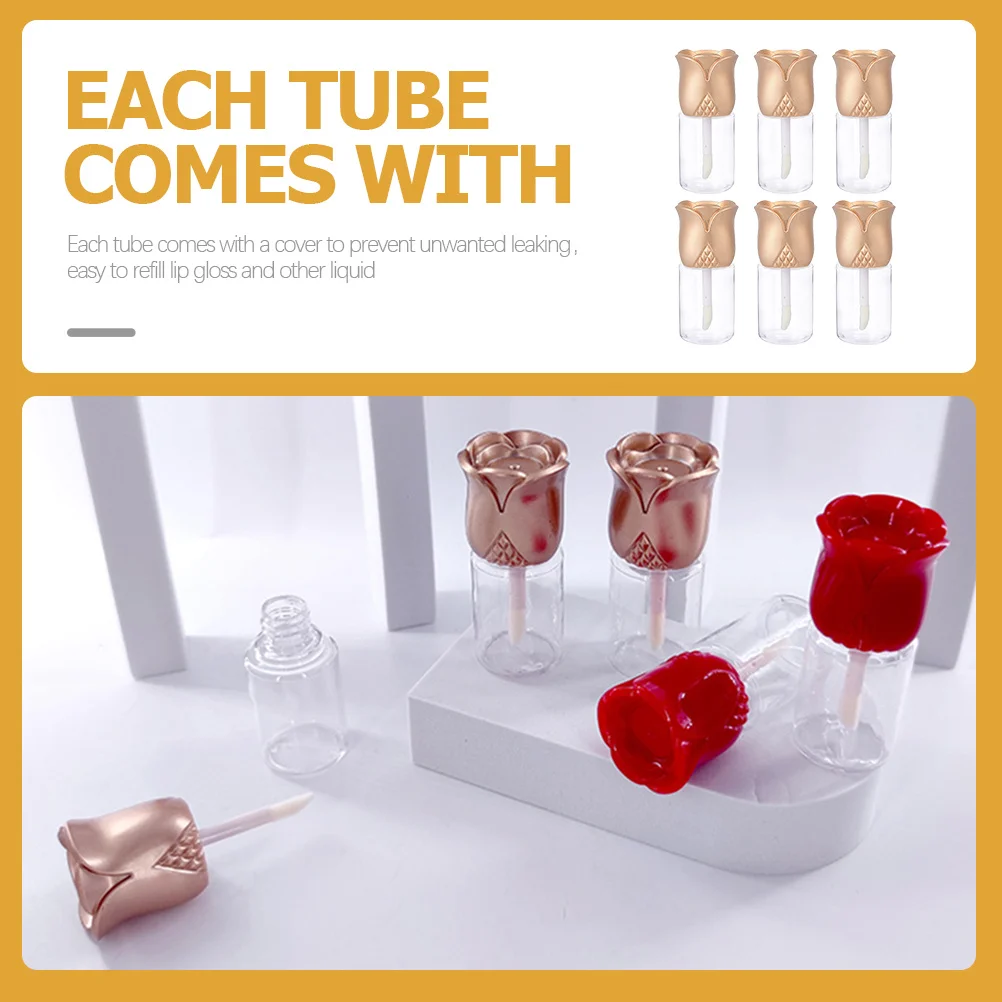 6Pcs Lip Gloss Tubes Empty Transparent Refillable Leakproof Cover Portable Travel Lip Balm Flower Shape Container