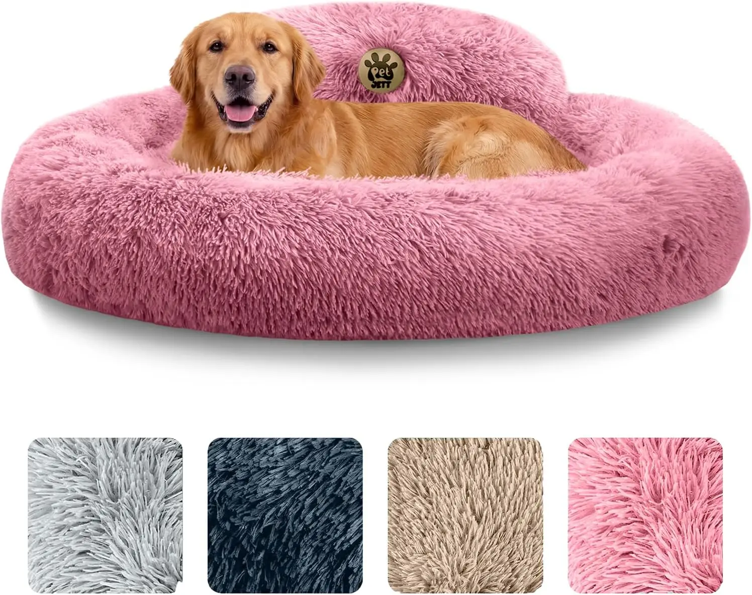 

Large Calming Donut Dog Bed, Anti-Slip Washable Round Pet Bed with Fluffy Faux Fur, Super Soft for Dogs Up to 80 lbs - Pink