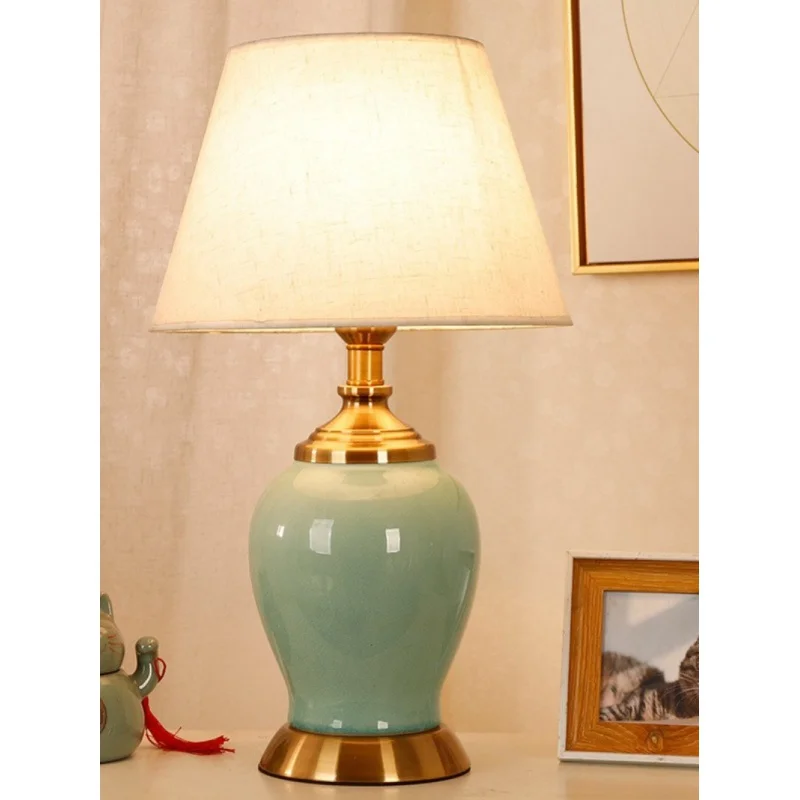 Ceramic Table Lamp Bedroom Living Room Study American Simple Modern New Chinese Touch Wedding Warm Warm Light Bedside Lamp