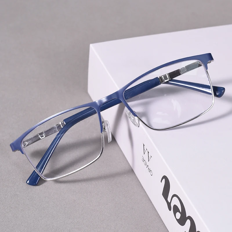Blau Licht Lesebrille Männer Computer Leser Anti Glare Metall Rahmen mit Federscharnier Doppel Farbe Metall Brillen Rahmen + 100