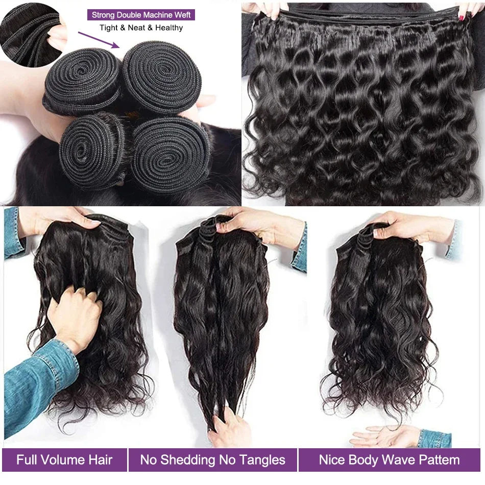 Pacotes de Cabelo Humano Ondulado 16A, 30 e 36 Polegadas, 100% Cabelo Virgem Brasileiro Não Processado, Extensões de Cabelo Cru em Oferta
