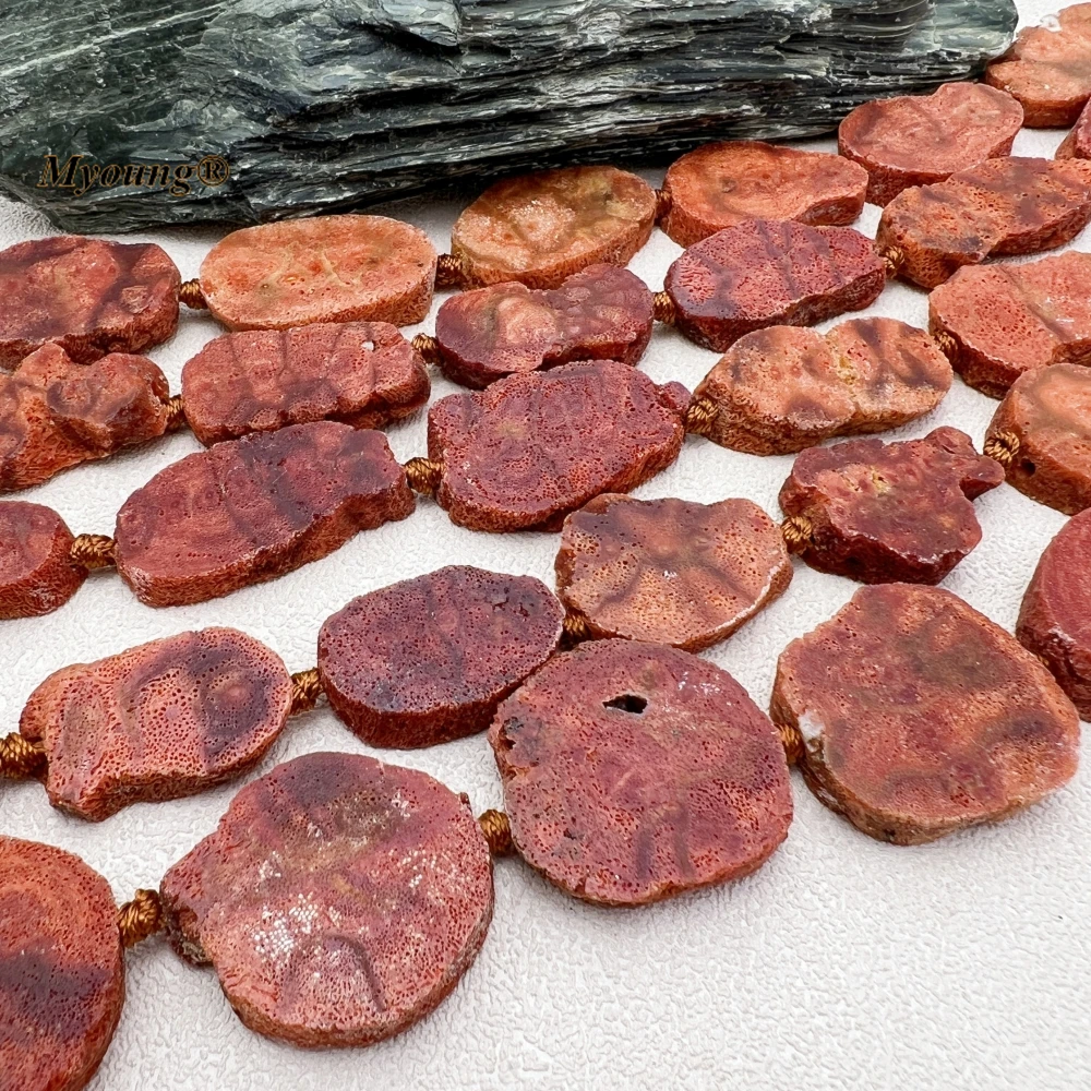 Irregular Large Natural Red Coral Slice Beads For DIY Jewelry Making MY230870