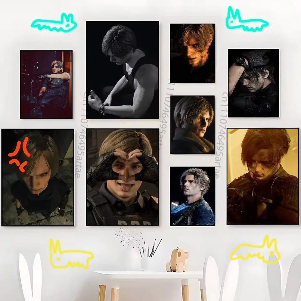Classic Wall Art Canvas Print Poster Suitable for Home Living Room Decoration Painting Leon K-Kennedy Clear Transparent