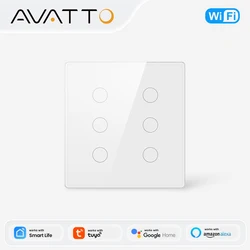 AVATTO Tuya Brasil 4x4 WiFi interruptor de pared, Sensor táctil interruptor de hogar inteligente 4/6 Gang interruptor de luz funciona con Alexa, Google Home