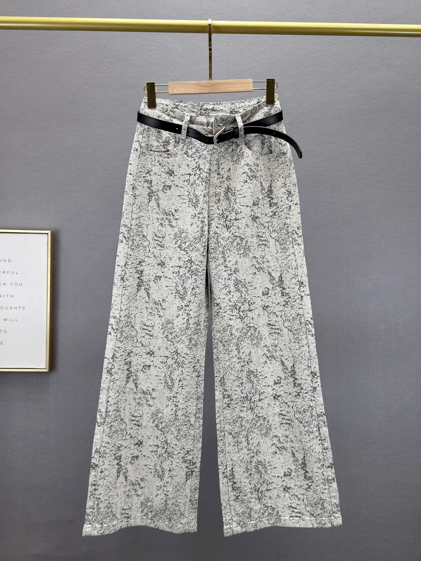 

Retro Rhinestone Embellied High Waist Wide Leg Jeans Women's Loose Fit Slimming Spring 2026 Floor Length Pants