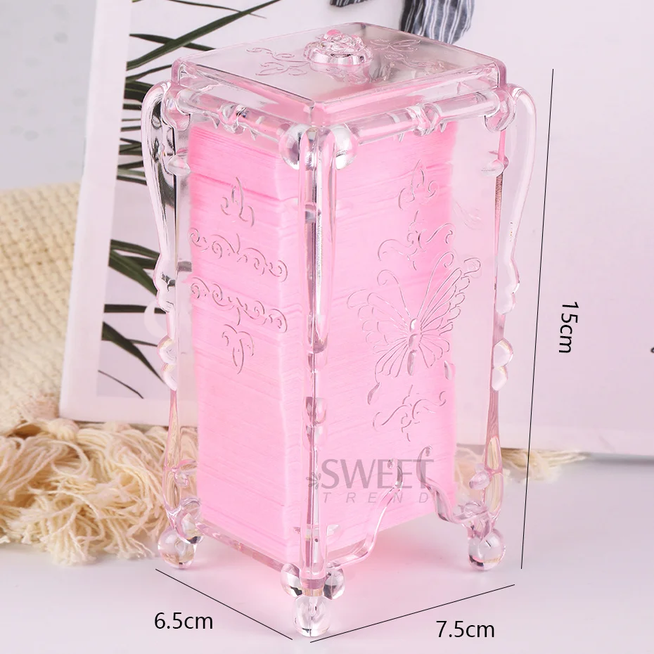 Nail Storage Box Clear Pink Butterfly Acrylic Nail Wipes Cotton Pad Container Makeup Manicure Organizer Holder Nail Too Supplies