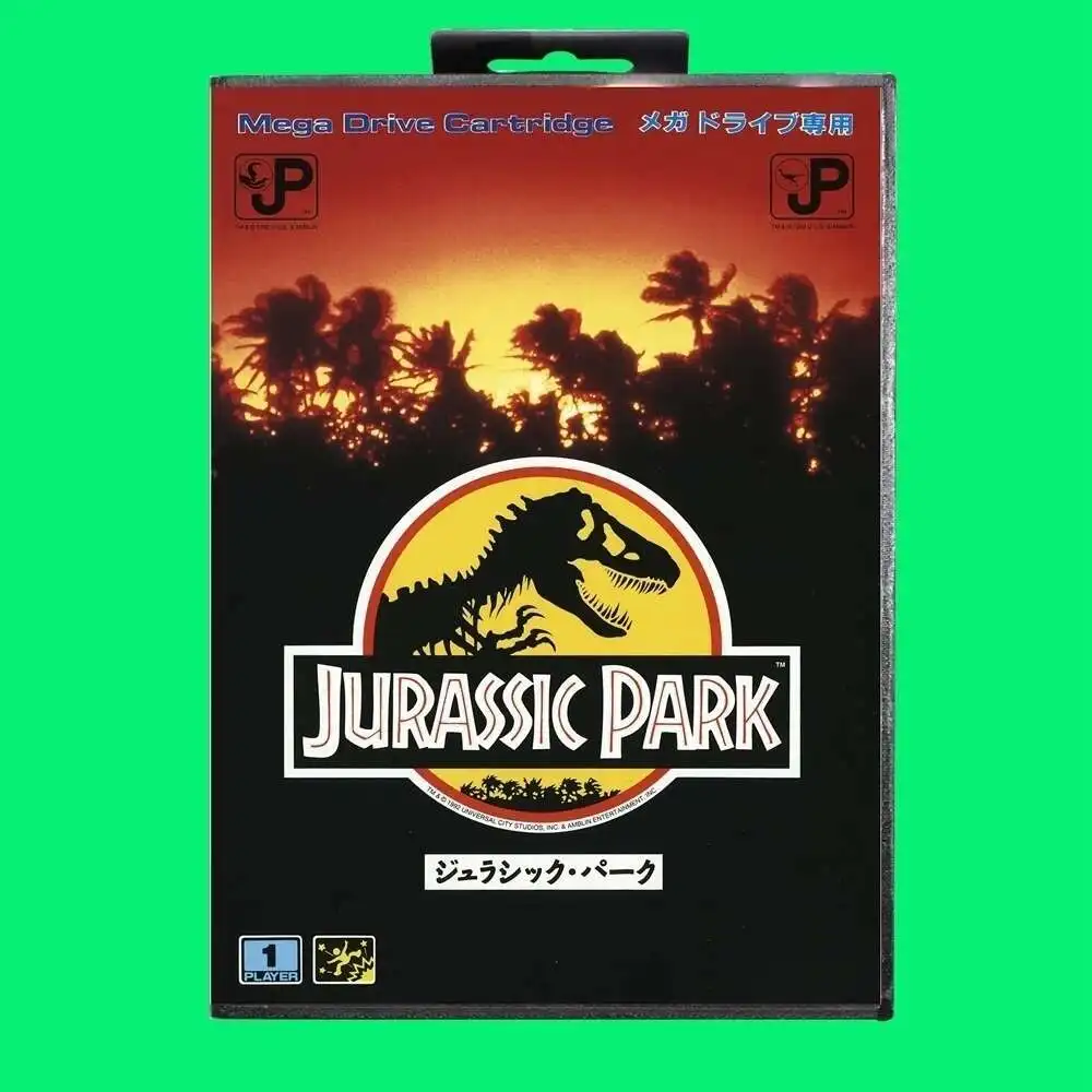 Cartucho de juego Jurassic Park, tarjeta de juego MD de 16 bits con cubierta JP, caja al por menor para Sega Mega Drive