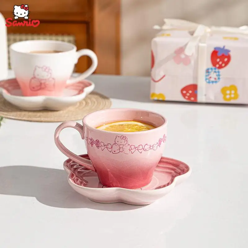 Kawaii Sanrio Hello Kitty Tableware Anime Sweet Cup Bowl Plate Office Home Cute Girl Heart 2023 Birthday Gift for Friends