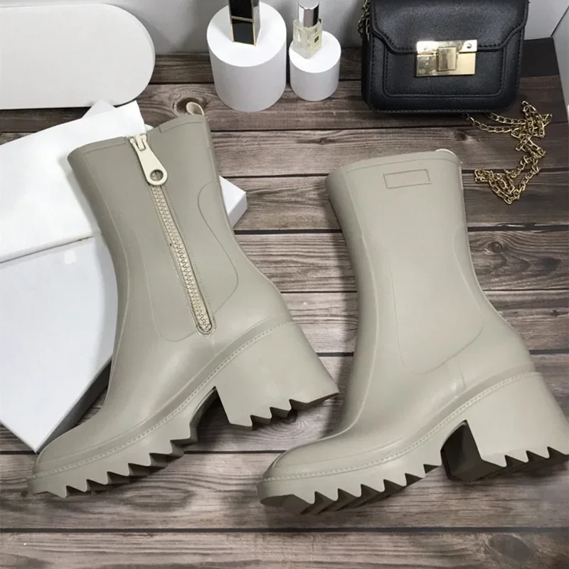 Chunky Heel wysokość zwiększenie krótkie buty kostki pcv Rainboots 2021 marka Runway kobiety gruba podeszwa buty motocyklowe dla kobiet