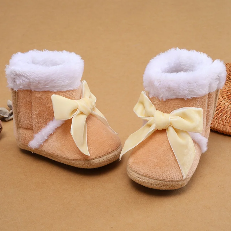 Infant Baby Boots Shoes Newborn baby Girl Shoes Bow Plus Velvet Cotton Toddler First Walkers Booties Cotton Warm Crib Shoes