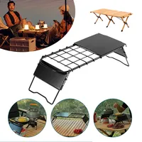 Stove Rack Adjustable Height Metal Folding Tea Table Outdoor Retractable Mesh Mini Stove Stand for Outdoor Camping Picnic