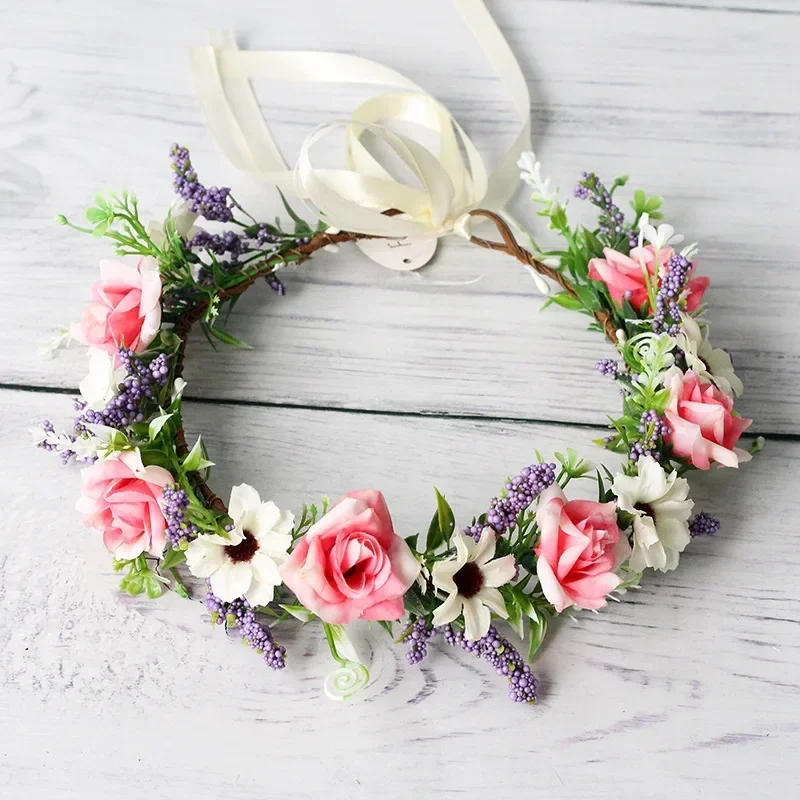 New Bohemian Flower Crown Wedding Wreath Hairband Beach Party Floral Girls Hair Accessories Christmas Headband Garland Headpiece