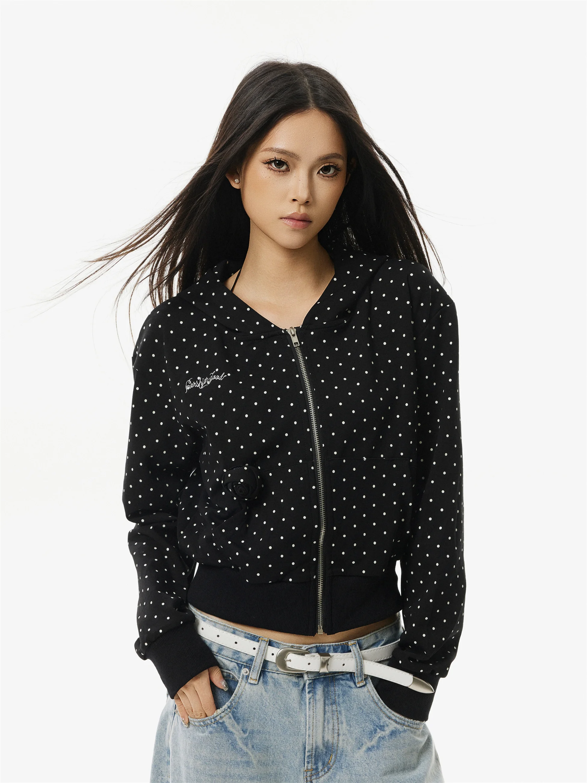 เสื้อฮู้ดลายจุดสไตล์อเมริกันย้อนยุค MTTEAT ทรงหลวม สบายๆ แฟชั่นสตรีท ผ้าคอตตอนผสมโพลีเอสเตอร์