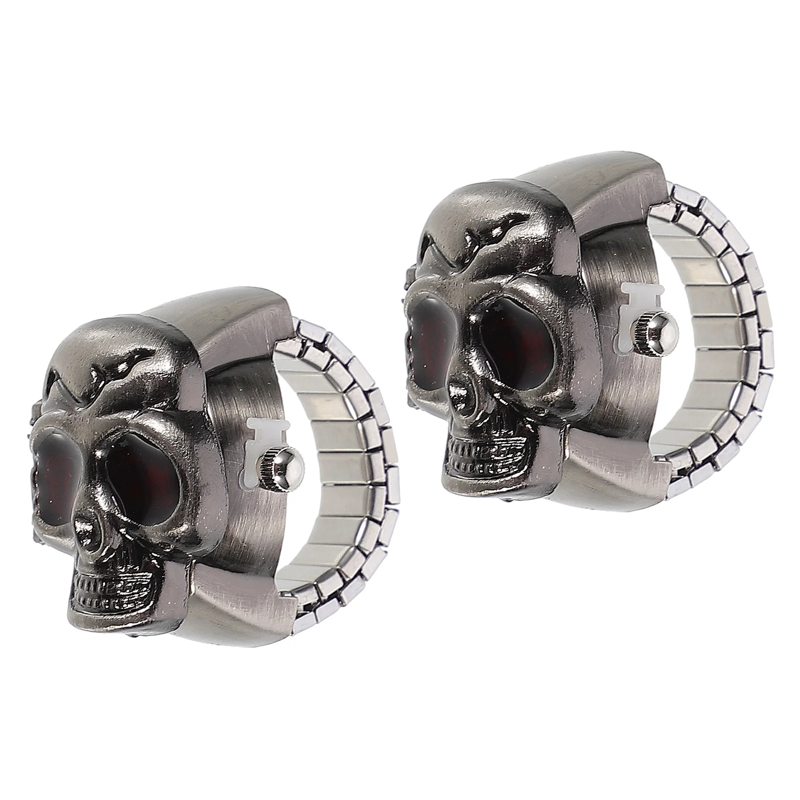 2Pcs Finger Ring Watch with Clear Dial Display Punk Skull Cover Design Fashion Accessory Suitable for All Finger Sizes