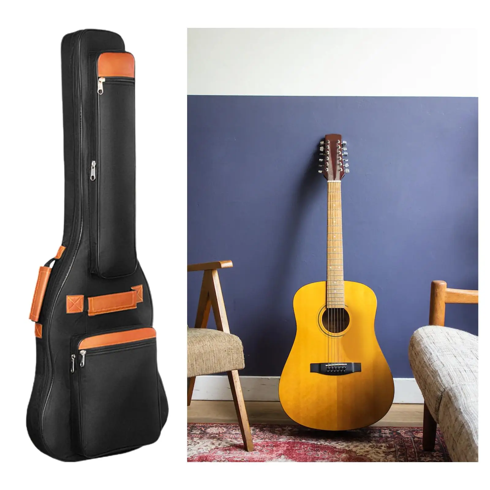 Electric Bass Guitar Bag Backpack Dual Adjustable Shoulder Strap Thick Padded Guitar Travel Case Black Gig Bag for Outdoor Home