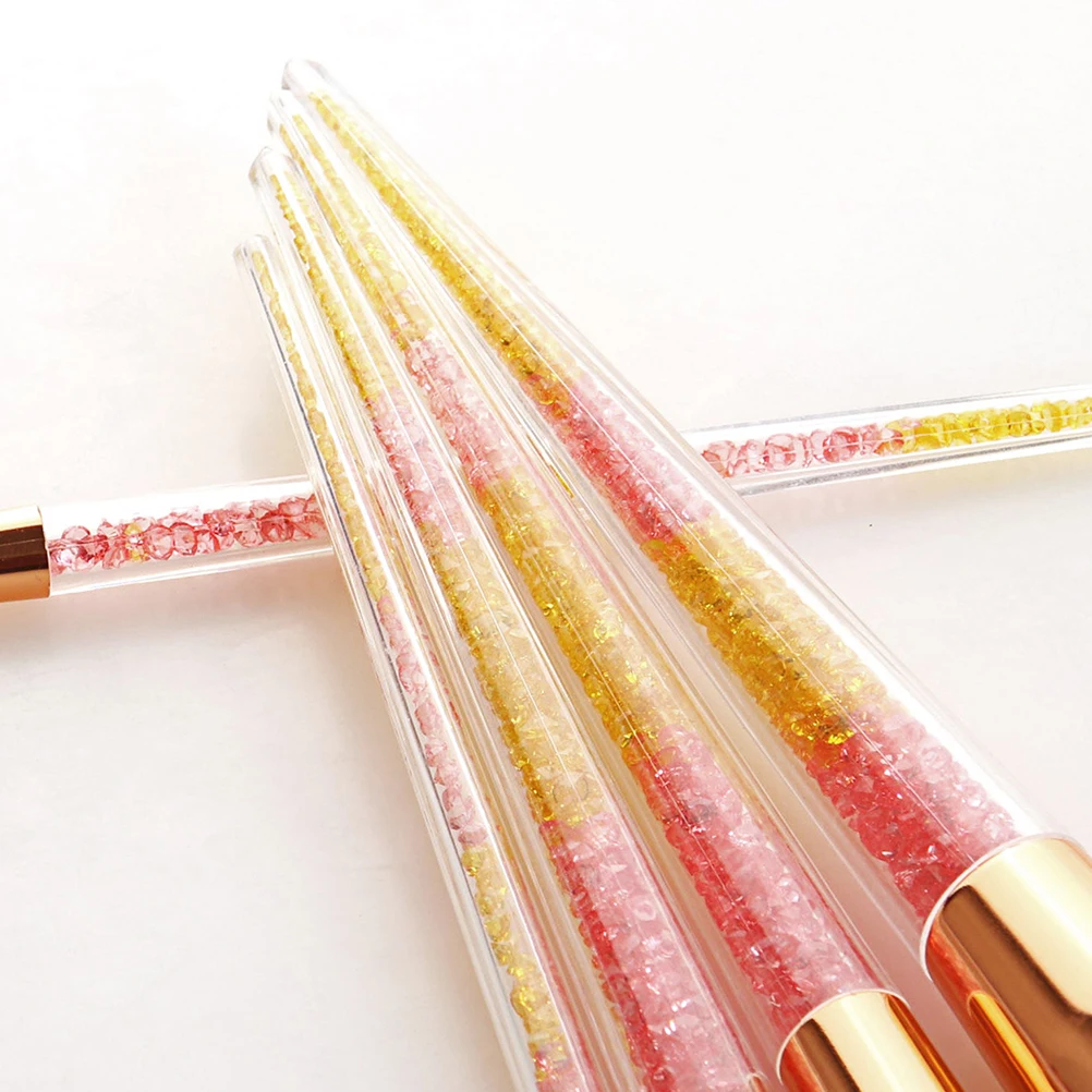 

5pcs in 1 Set Pink Hair Makeup Portable Yellow Crystal Scatter Cone Shape Transparent Handle Makeup Tools Set