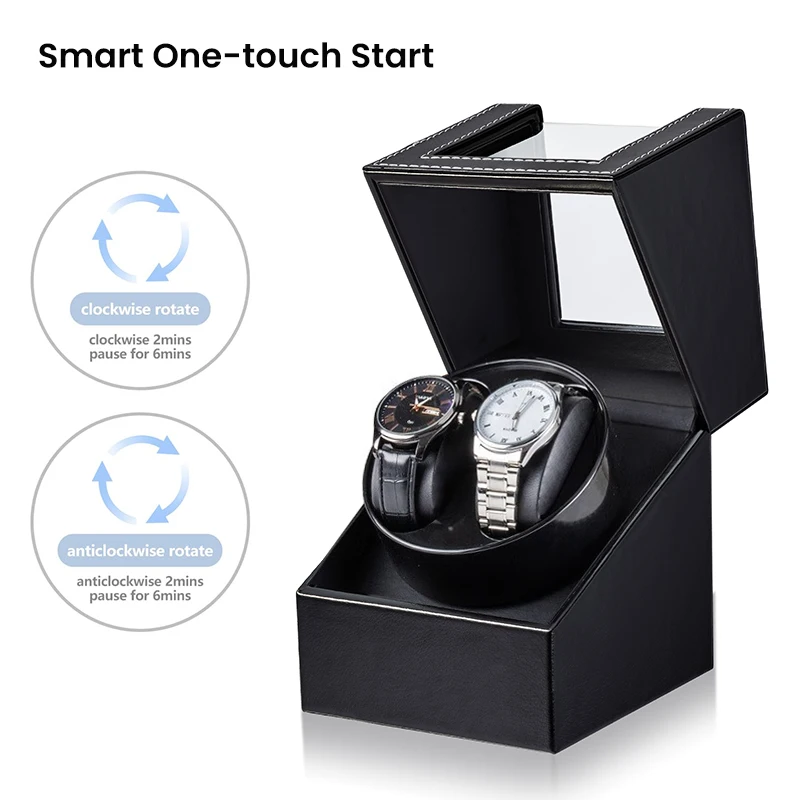 Double Watch Winder for Automatic Watches Automatic Watch Winder Leather Box 2 Slots Watch Winder for Men with Quiet Motor