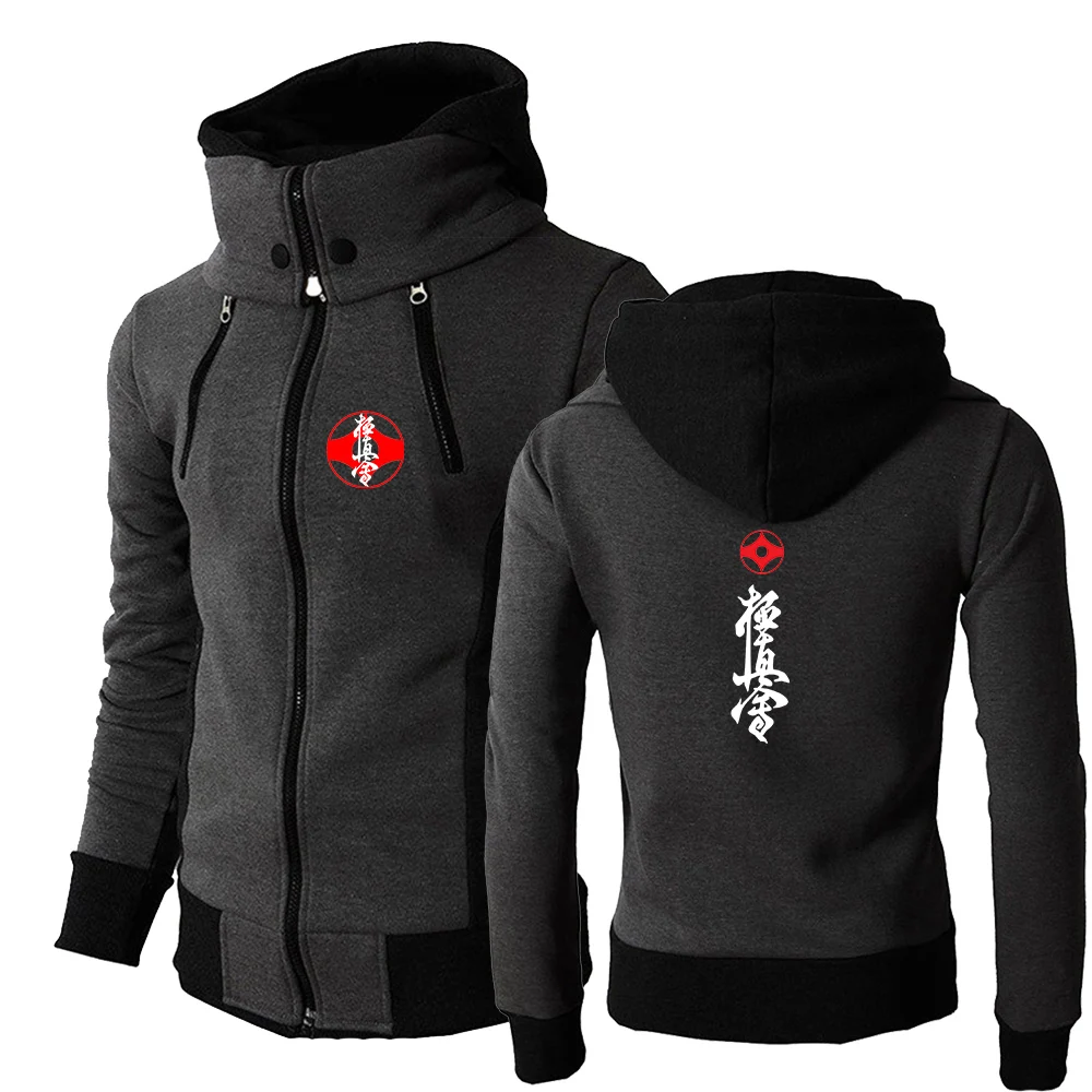 

Kyokushin Karate Print Autumn New Casual Solid Color Mens Double Zip Pullover Hoodie Slim Fit Comfort Harajuku Streetwear