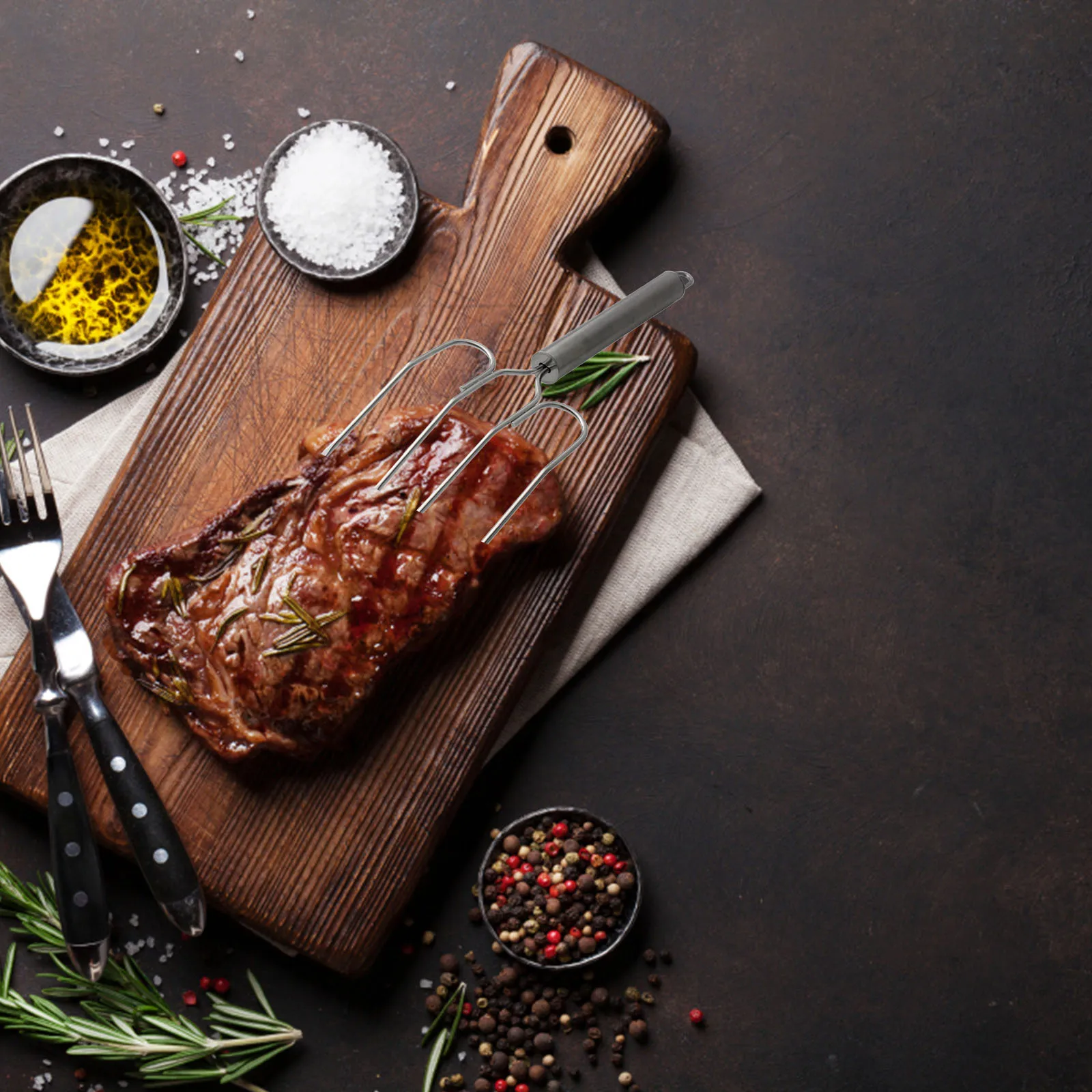 

1pc Stainless Steel Turkey Fork Heavy Duty Bbq Lifter For Roast Chicken Pork Vegetables Barbecue Grilling Tool