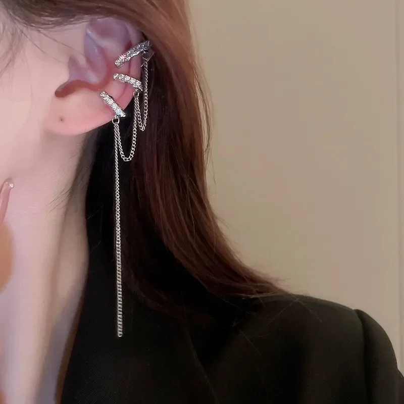 2026 Long Tassel Rhinestone Ear Cuffs Non Perforated Elf Ear Clip Earrings Fake Cartilage Earrings for Women Jewelry